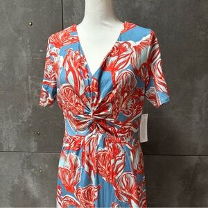 Soft Surroundings Floral Maxi Spritzer Dress in Blue and Orange L, NWT